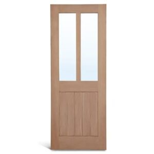 3 panel solid core wood glass door with wood veneer ready for paint